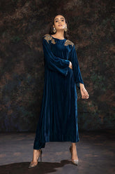 2-Pc Velvet Long Shirt With Velvet Straight Trouser VVT22-05